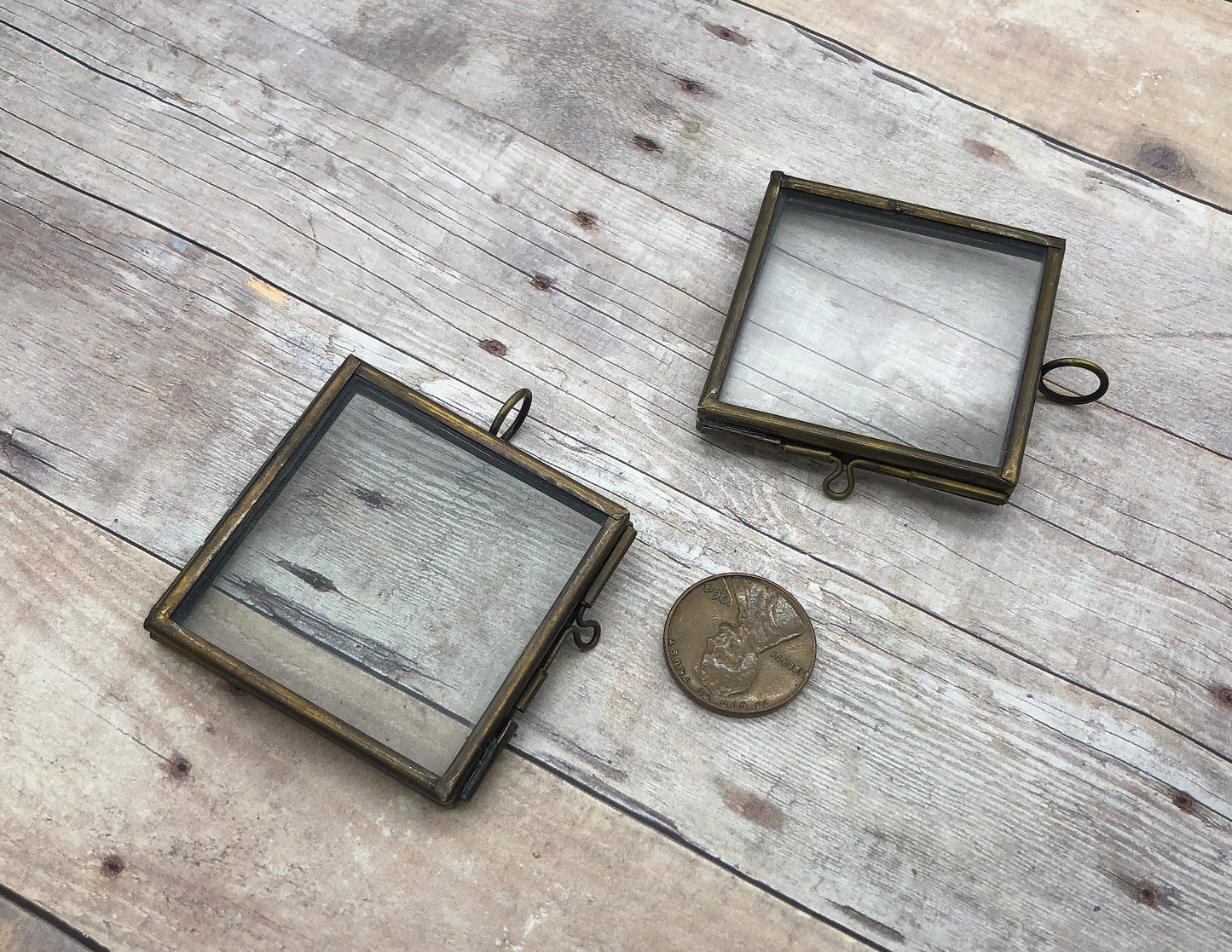 Antique Bronze Square Floating Locket Charm Hinged Glass Frame 40mm DIY Pendant