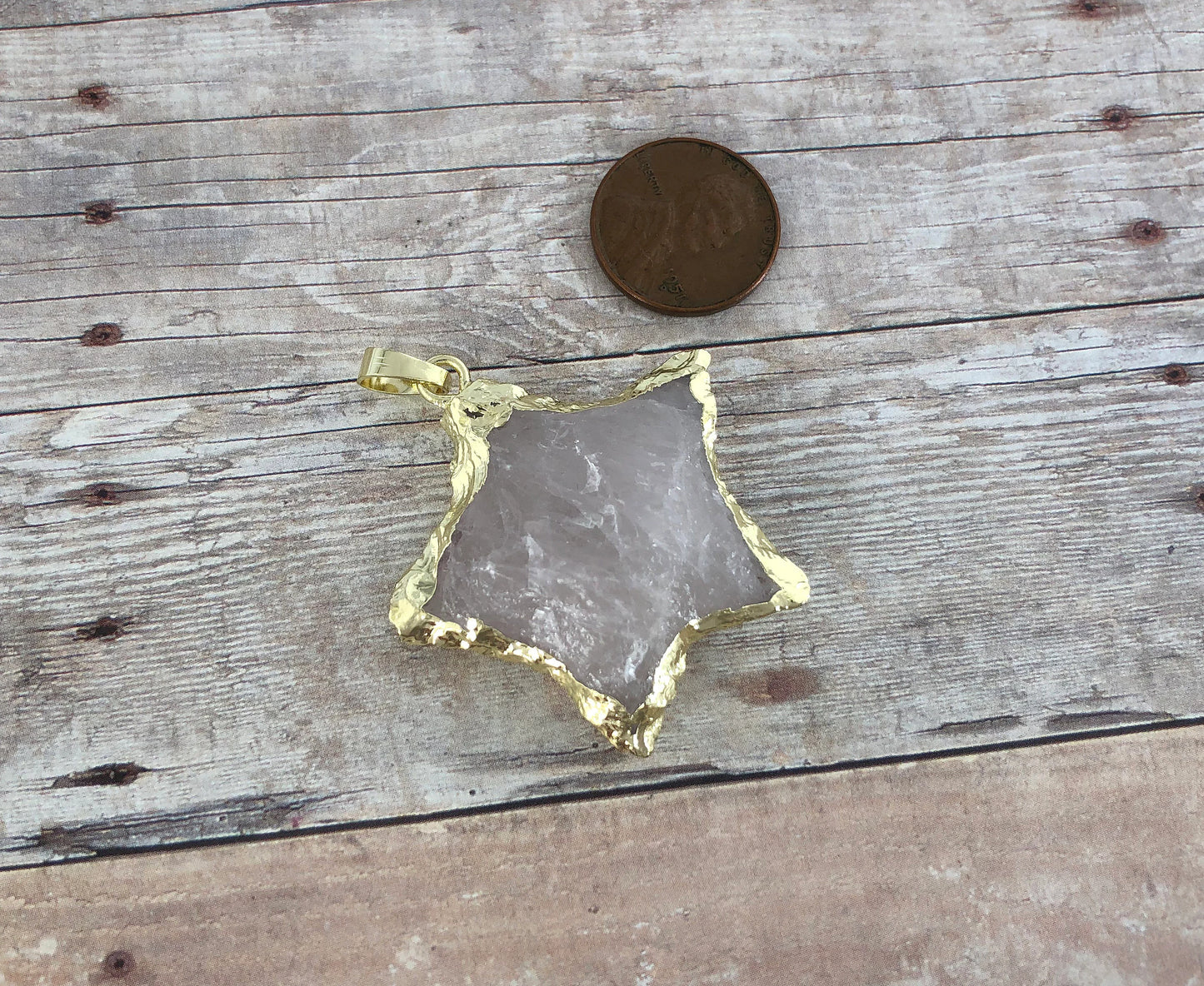 Rose Crystal Starfish Gold Dipped Pendant Gold Edge Pink Gemstone Star Fish Charm Beach Bead Point Vintage Jewelry Making Supplies