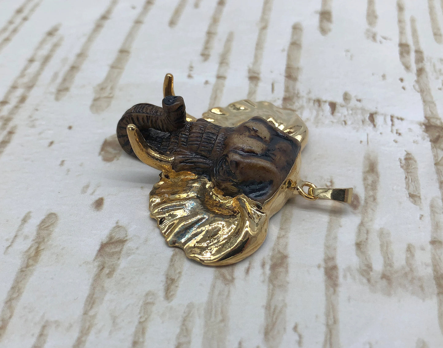 24K Gold Elephant Head Pendant Gold Dipped Elephant Bull Skull Pendant With Loop