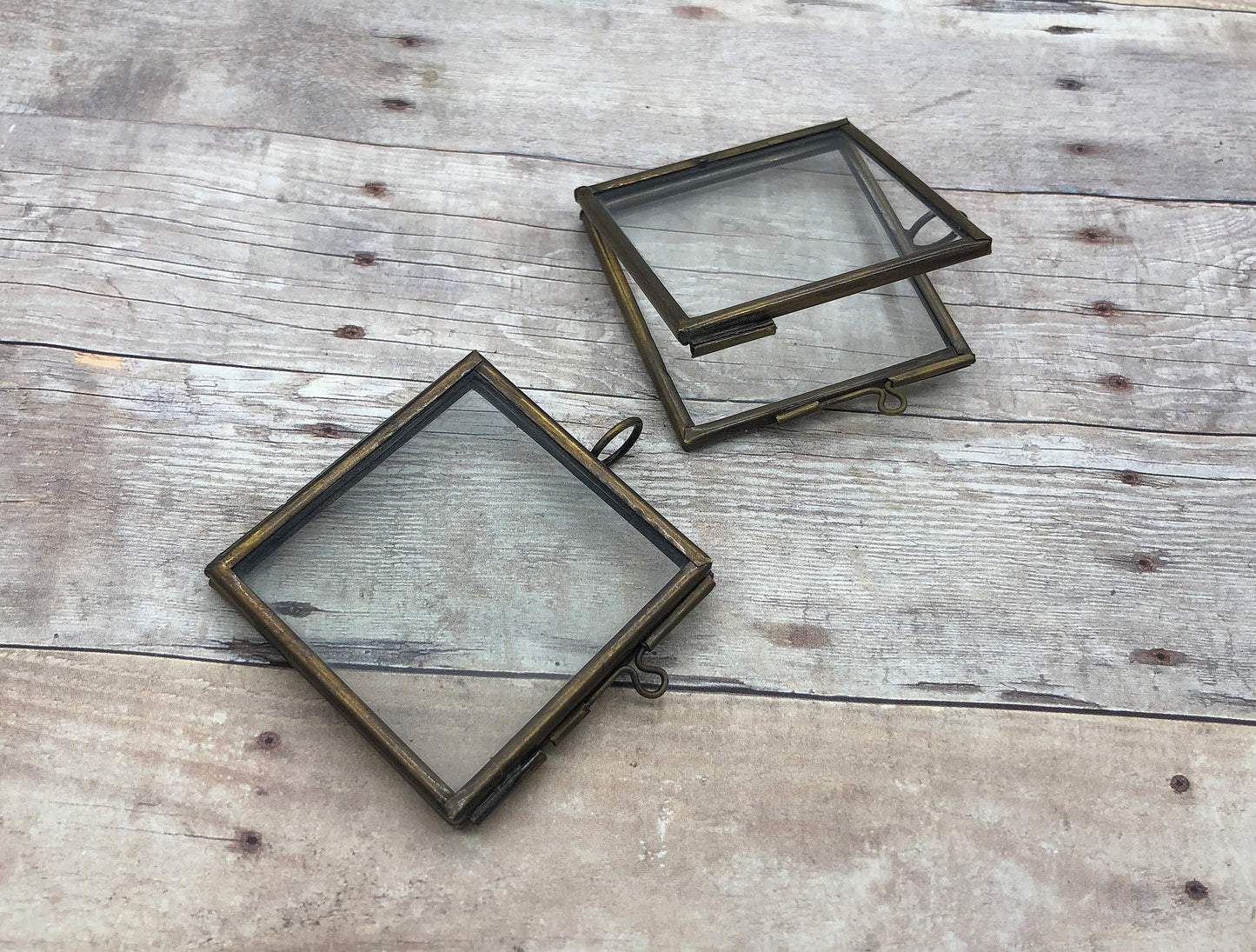 Antique Bronze Square Floating Locket Charm Hinged Glass Frame 40mm DIY Pendant