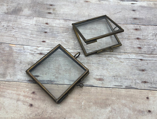Antique Bronze Square Floating Locket Charm Hinged Glass Frame 40mm DIY Pendant