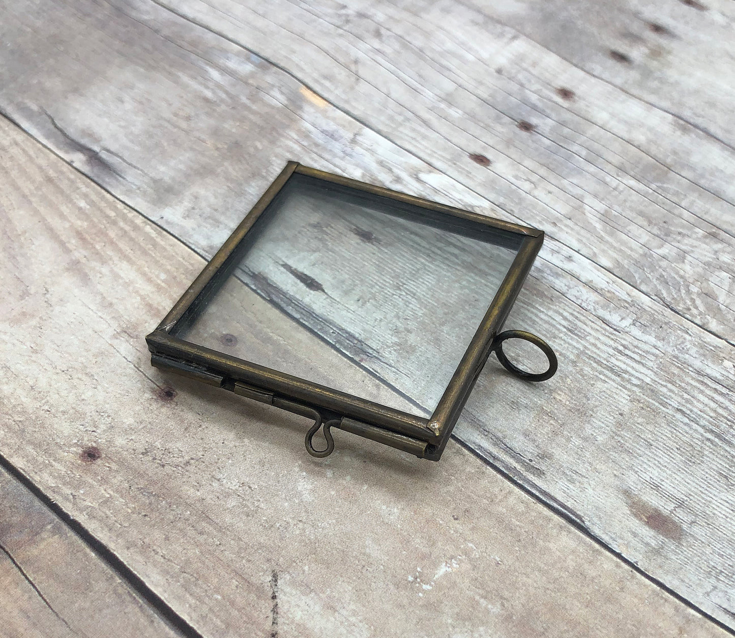 Antique Bronze Square Floating Locket Charm Hinged Glass Frame 40mm DIY Pendant