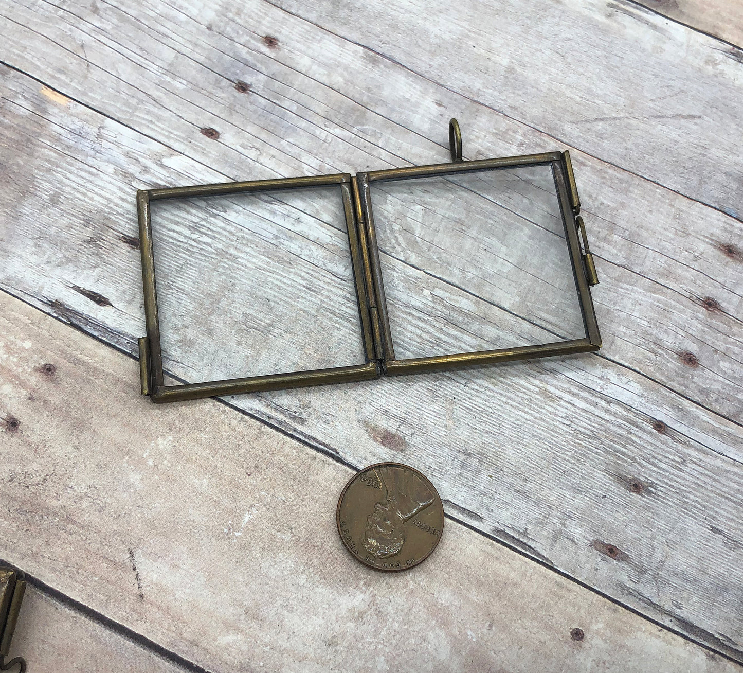 Antique Bronze Square Floating Locket Charm Hinged Glass Frame 40mm DIY Pendant