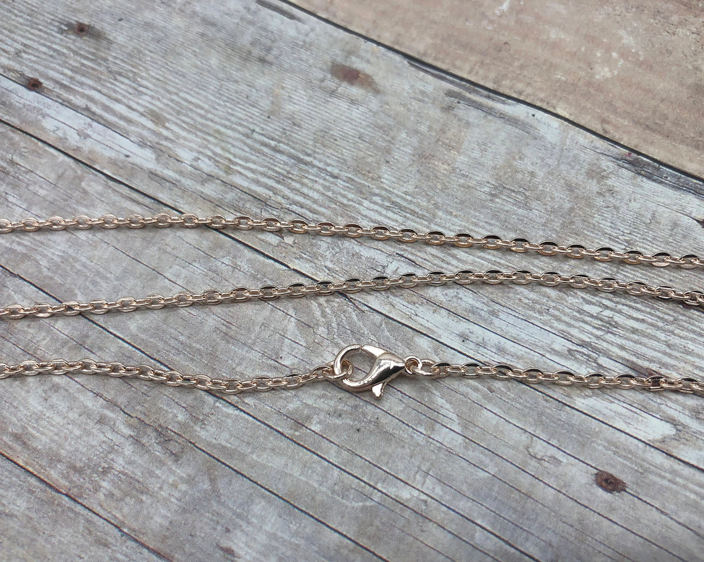 3 Rose Gold Ready Made Necklace Chains 2 mm Wide 74 cm 29 Inches Long Vintage Style Jewelry Making Supplies Gold Link Chain Clasp Connector