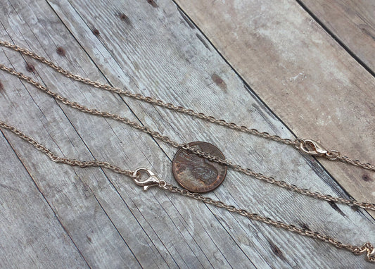 3 Rose Gold Ready Made Necklace Chains 2 mm Wide 74 cm 29 Inches Long Vintage Style Jewelry Making Supplies Gold Link Chain Clasp Connector