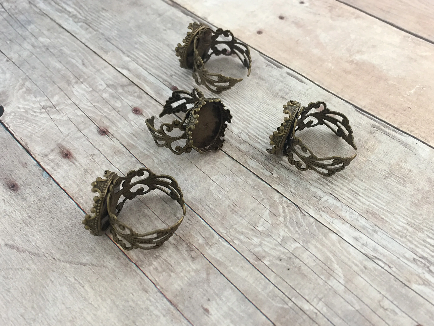 Vintage Bronze Ring Blanks 3 pieces DIY Adjustable Ring Base Cameo Setting Terrarium Cabochon Ring Apothecary Jewelry Making Supplies