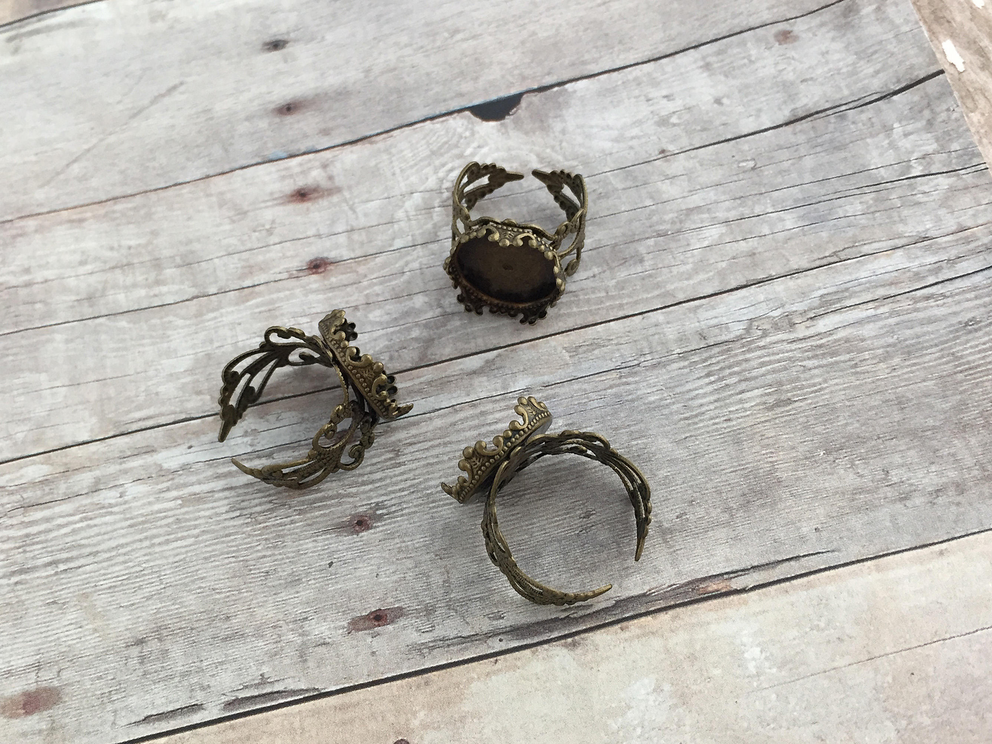 Vintage Bronze Ring Blanks 3 pieces DIY Adjustable Ring Base Cameo Setting Terrarium Cabochon Ring Apothecary Jewelry Making Supplies