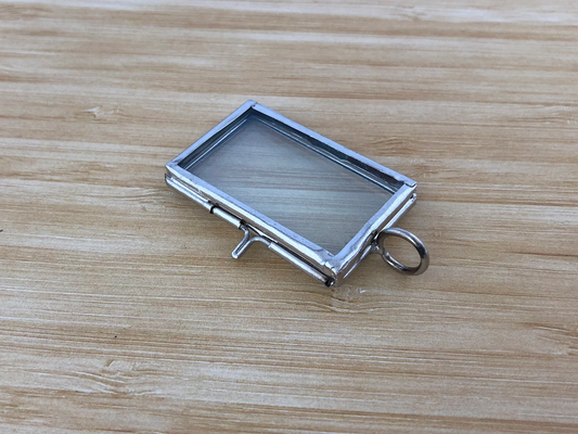 Small Hinged Silver Glass Frame Locket Double Sided Floating Locket Keepsake