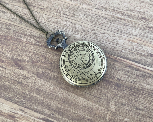 Constellation Pocket Watch Necklace Antique Bronze Zodiac Sign Constellation Star Pendant Pocketwatch Chain & Battery Included