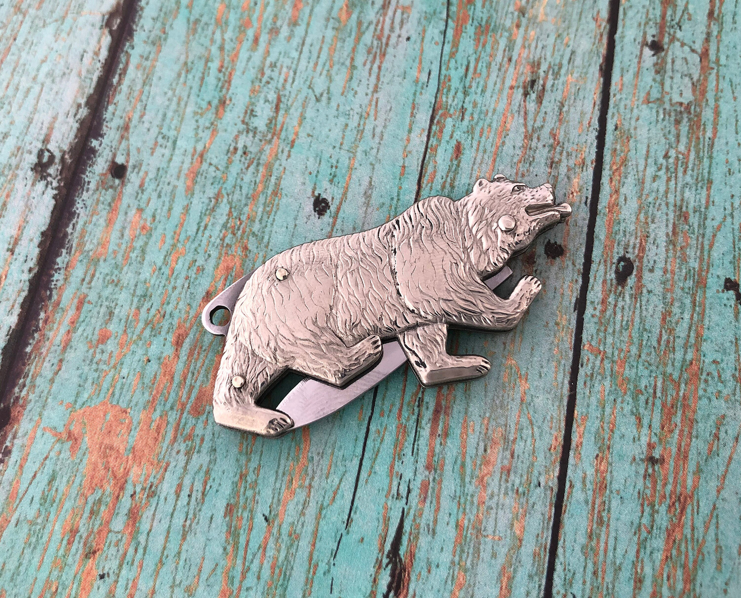 Mini Bear Letter Opener Pendant Silver American Grizzly Bear Knife Charm Bullet Necklace Pendant Jewelry Miniature Folding Pocket Knife