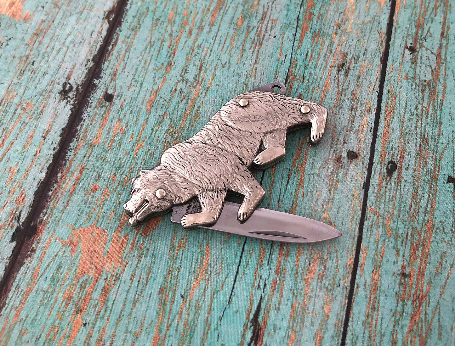 Mini Bear Letter Opener Pendant Silver American Grizzly Bear Knife Charm Bullet Necklace Pendant Jewelry Miniature Folding Pocket Knife