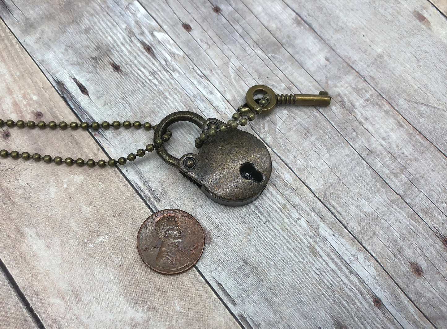 Antique Style Bronze Useable Lock and Skeleton Key Necklace