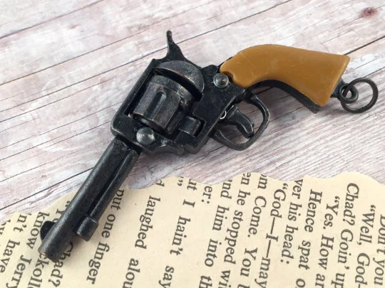 Vintage Western Cowboy Revolver Gun Pendant Charm