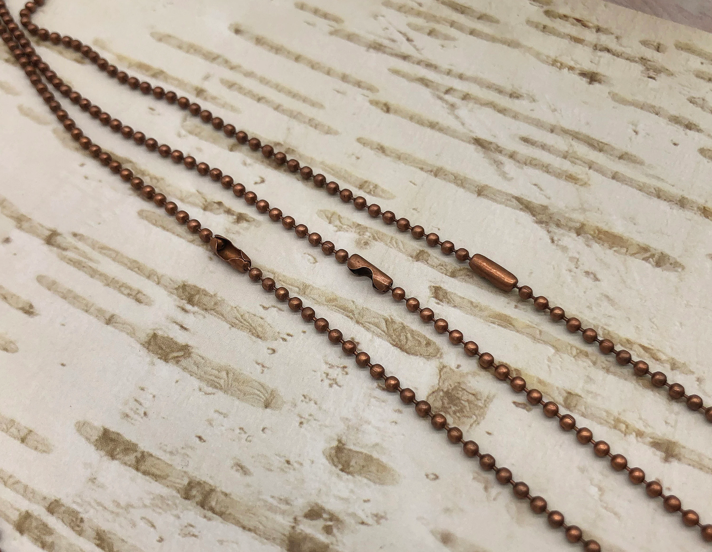 3 Ready Made Copper Ball Necklace Chains, 2.4 mm Wide 24 Inches Long Antique Copper Vintage Jewelry Supplies