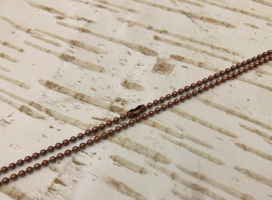 3 Ready Made Copper Ball Necklace Chains, 2.4 mm Wide 24 Inches Long Antique Copper Vintage Jewelry Supplies