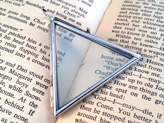 Silver Triangle Glass Frame Locket Pendant Hinged Double Sided Floating Keepsake