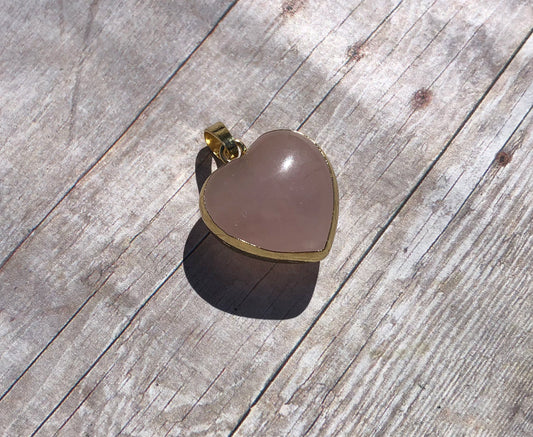 Rose Crystal Heart Gold Trim Pendant Pink Gemstone Heart Shape Charm Love Bead Healing Crystal Vintage Style Jewelry Making Supplies