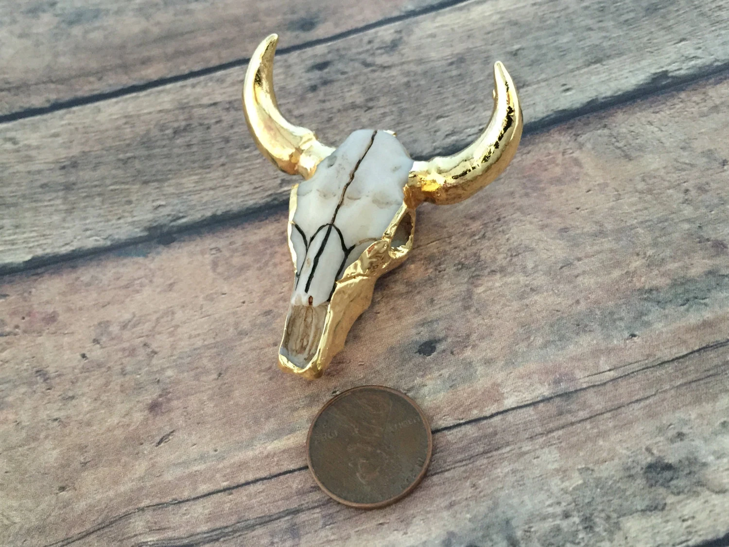 24K Gold Dipped Longhorn Skull Pendant With Loop Attachment