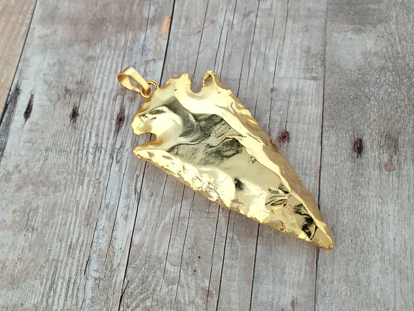 Large 24K Gold Dipped Arrowhead Pendant Agate Gemstone Arrow Head Charm Indian Bead Ancient Point Vintage Jewelry Making Supplies