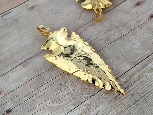 Large 24K Gold Dipped Arrowhead Pendant Agate Gemstone Arrow Head Charm Indian Bead Ancient Point Vintage Jewelry Making Supplies