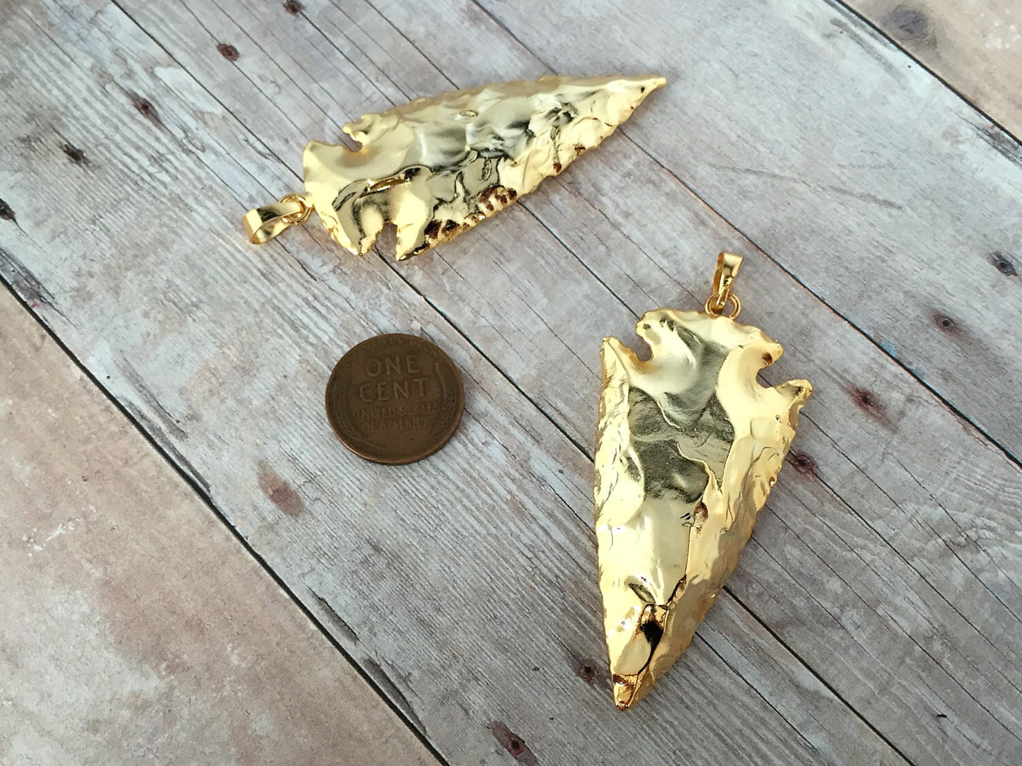 Large 24K Gold Dipped Arrowhead Pendant Agate Gemstone Arrow Head Charm Indian Bead Ancient Point Vintage Jewelry Making Supplies